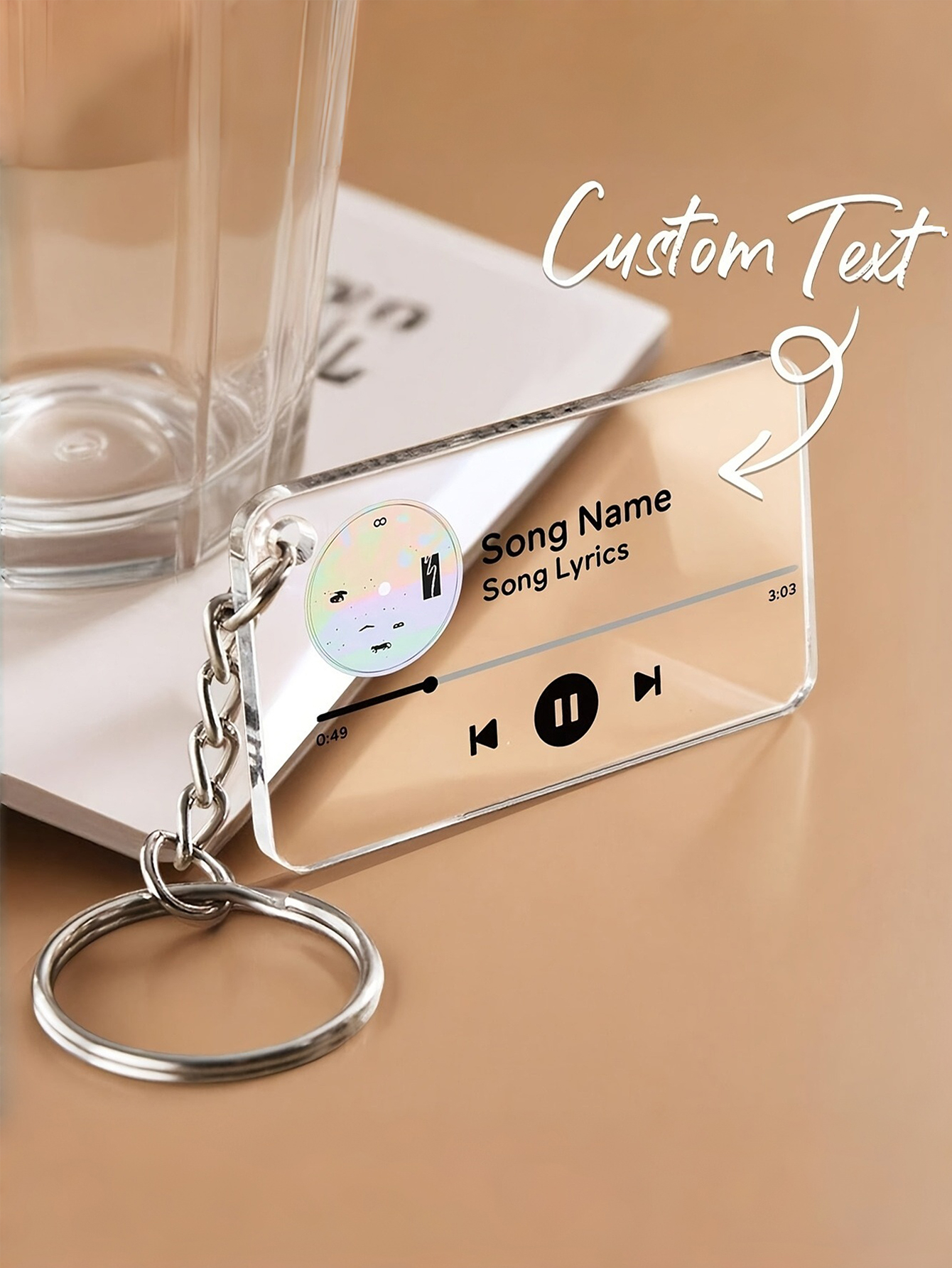 Custom Music Player Acrylic Keychain Personalized Photo Keychain Custom Song Engraved Keychain